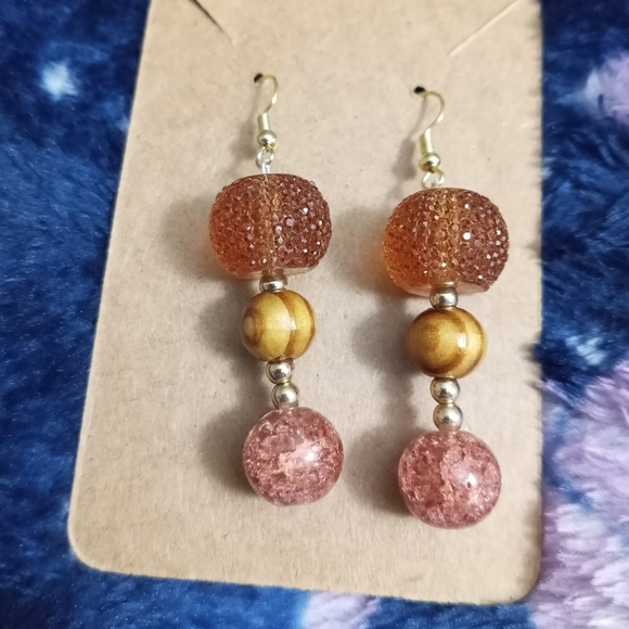 Hand Crafted Jewelry - Tan Boho crystal statement earrings drop dangling earrings hand crafted